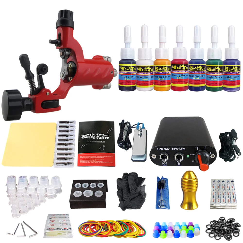 

Hybrid Complete Tattoo Coil Machine Kit For Liner Shader Power Supply Foot Pedal Needles Grip Tips Tattoo Body&Art TK105-31
