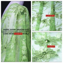 Lasui специальные элегантный зеленый сетка, фильтр грубой очистки, 3D автомобиль кости кружевная ткань с вышивкой, юбка с блестками, платье, вечернее платье, cheongsam, X0202