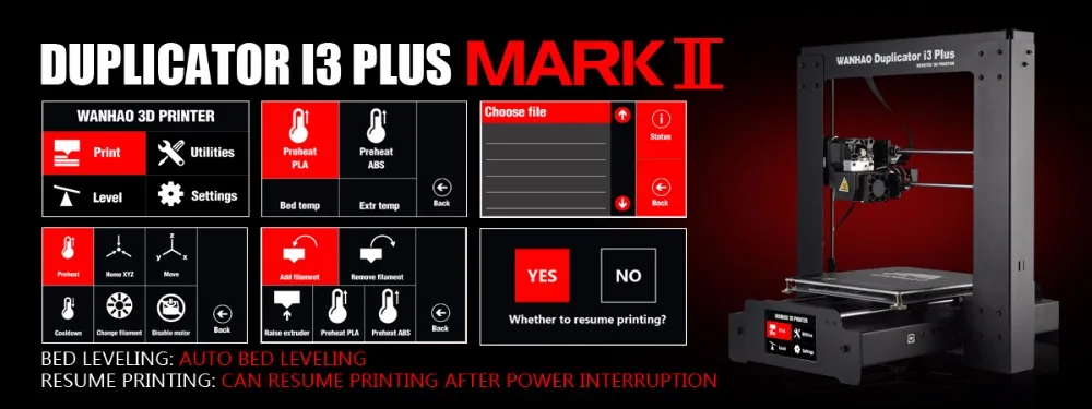 Wanhao Дубликатор I3 PLUS Mark 2 Mark II V2.0 3d принтер машина Авто левинг FDM Рабочий стол DIY сенсорный экран