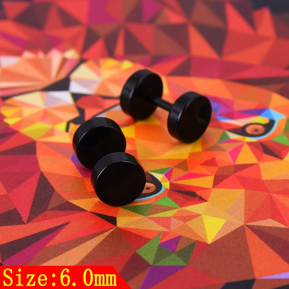 One Pair 6mm Ear Piercing Plug Black Stainless Steel Ear Stud Body