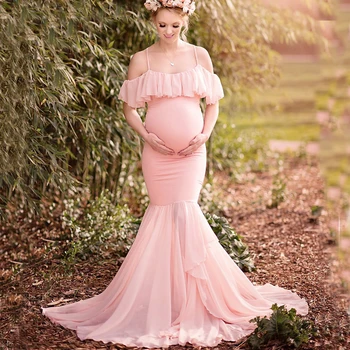 

Xiyunle Maternity Pink Dresses For Photo Shoots Pregnancy Photography Props Sexy Red Wine Trumpet Party Dress For Pregnant Women
