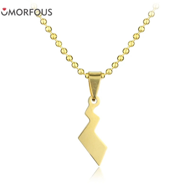10PCS/Lot Gold-color Pikachu Tail Necklace Pendant For Women Men Stainless Steel Lightning Jewelry Accessories