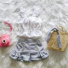 Комплекты одежды для девочек коллекция года, детская одежда футболка без рукавов с оборками+ штаны с принтом комплекты детской одежды из 3 предметов костюм для маленьких девочек от 0 до 24 месяцев