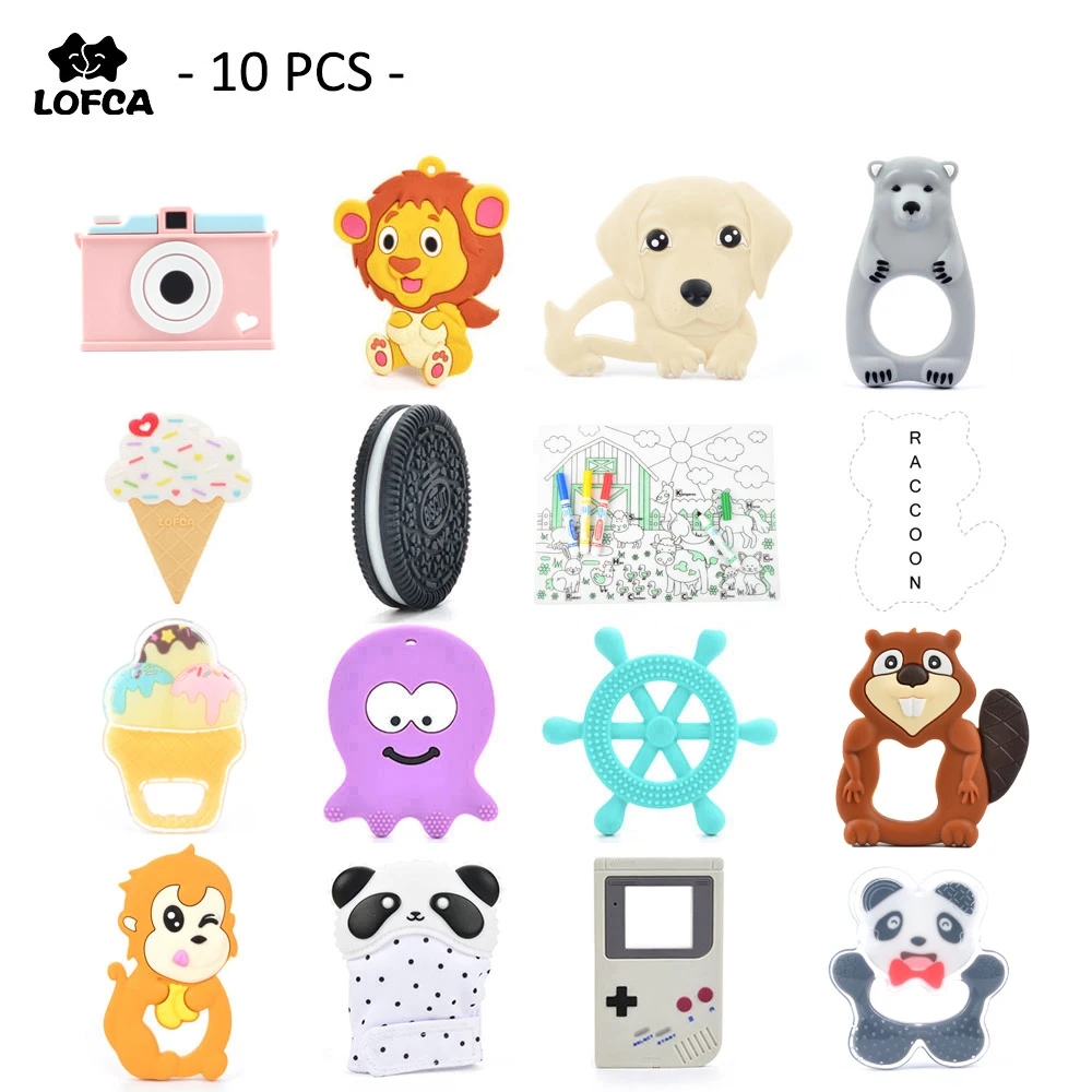 

Wholesale 10 pieces/lot Silicone Penguin Teether Silicone Teething Lion Beaver Teether Racccoon Octopus Animal Toy Mitten Monkey