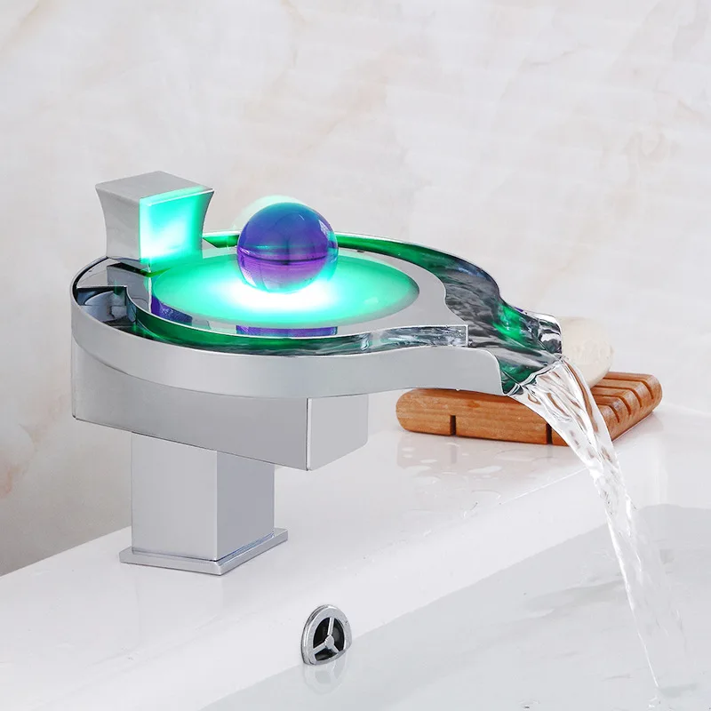 

Led luminous color fashion creative copper lamp faucet hot and cold water faucet