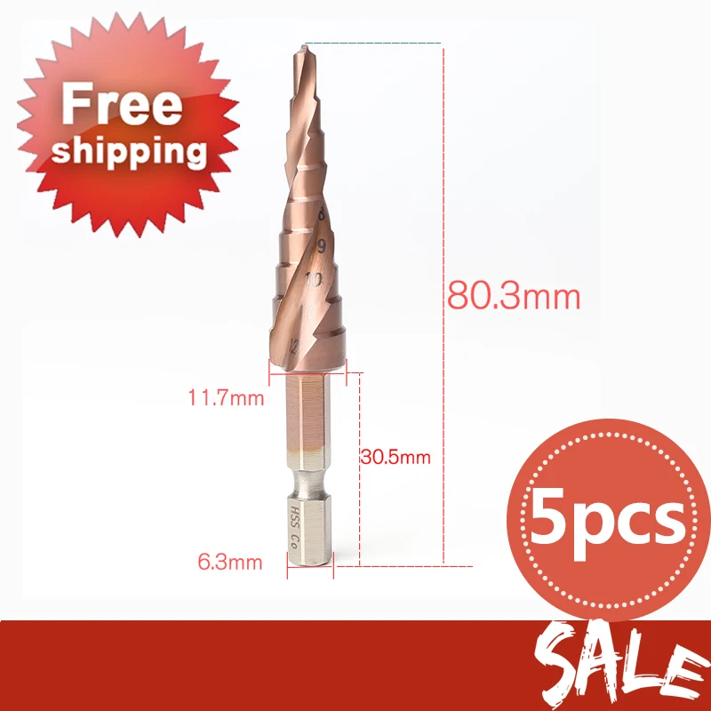 

5 Pcs HSS-CO / M35 multi-functional triangular handle 4-12mm metal hexagonal handle bit stainless steel hole saws