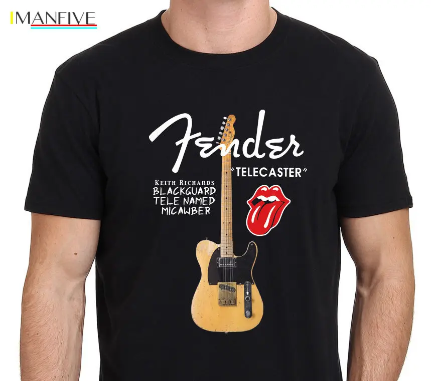 

Keith Richards Guitar Black Guard Tele Micawber T-Shirt Men Streetwear harajuku Print t shirt men Cotton funny t shirts