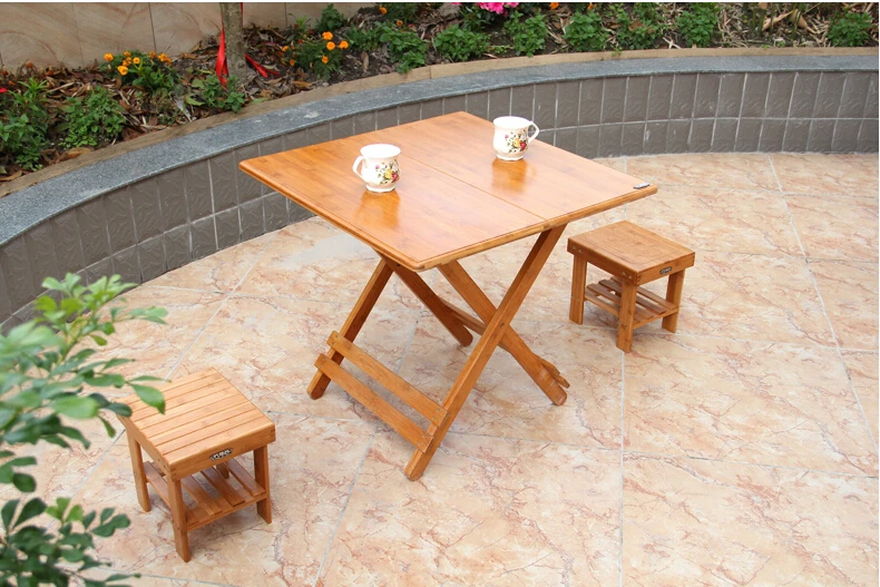 Bamboo Furniture Folding Table Square 80-100cm Outdoor/Indoor Dining Table Legs Foldable Portable Folding Snack Table For Dinner