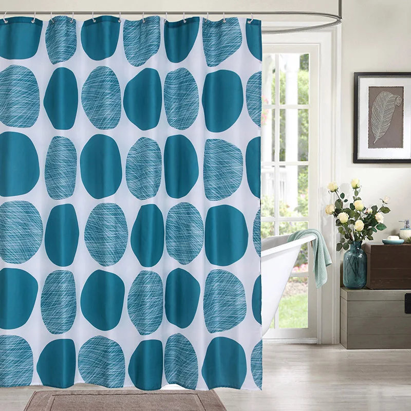 Blue Neat Circle Pattern Bathroom Curtain Waterproof High Quality