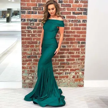 

Off The Shoulder Mermaid Evening Dresses Dark Green 2019 New Arrival Long Formal Evening Party Gowns Simple Cheap Robe De Soiree