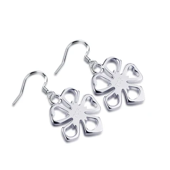 

Fashionable woman clovers sterling silver earrings, charming lady long earrings, solid 925 silver is not allergic, lucky jewelry