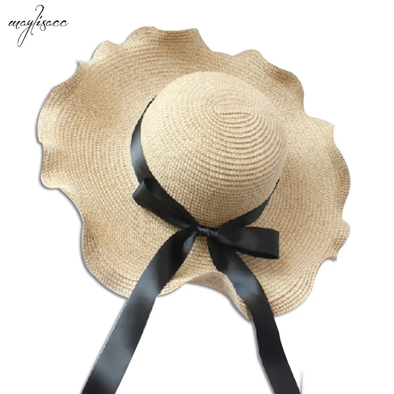 Maylisacc, Пляжная женская шляпа от солнца, весна-лето, новинка,, модная женская Повседневная Солнцезащитная шляпа с бантом, модные женские шапки