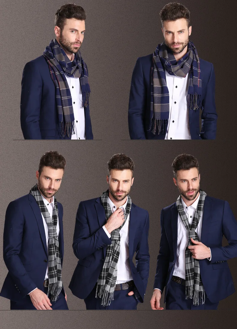 2021 New Europe Fashion Shawl Scarves Men Winter Warm Tartan Designer Scarf Business Sjaal Plaid Cotton Wraps Bufanda Foulard