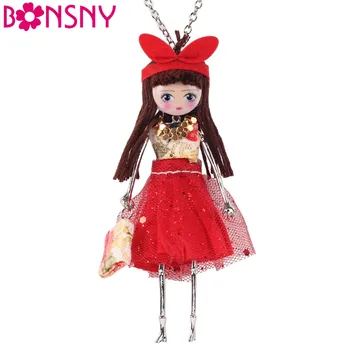 

Bonsny Handmade Statement Doll Necklace Dress Acrylic Alloy Pendant 2016 Fashion Jewelry For Women Charm Collar Long Chain