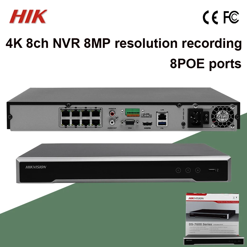 В наличии DS 7608NI K2/8P оригинальная международная версия Hik 8ch NVR 8MP 4K H.265 + 8POE 2SATA