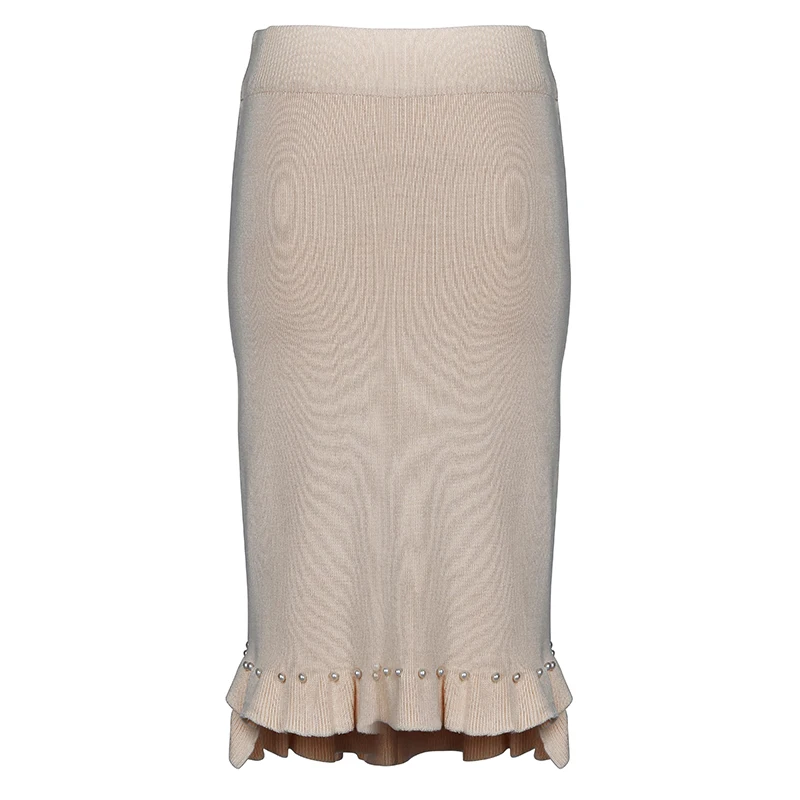 ShejoinSheenjoy Split Ruffles Hem Knitted Midi Women Skirt Beading High-Waist Autumn Winter Skirts Womens Bodycon Students Skirt (13)