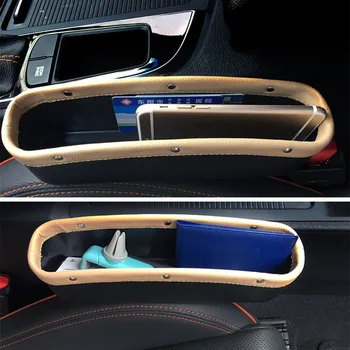 

PU Leather Car Catcher Storage Box Caddy Car Seat Gap Slit Pocket Storage Organizer Beige Black Beige