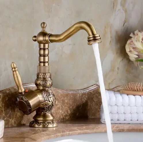  Newly Wholesale And Retail Deck Mounted Basin faucet Vintage Antique Brass Bathroom Sink Basin Fauc - 32690890519