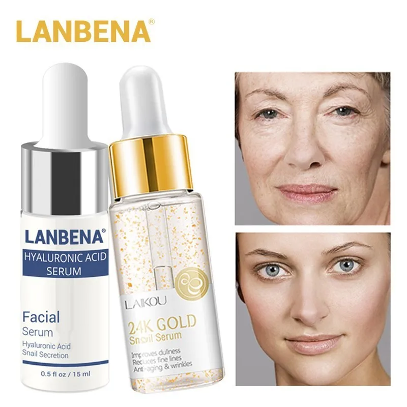 

LANBENA 24K GOLD Snail Serum Hyaluronic Acid Serum Face Cream Moisturizing Acne Treatment Repair Whitening Anti Anging Skin Care