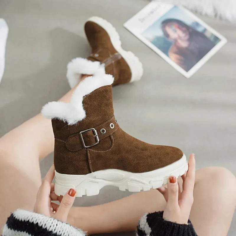 COOTELILI Warm Fur Ankle Boots For Women Winter Shoes Buckle Rubber Platform Fleece Snow Boots Women Comfortable Shoes Female  (12)