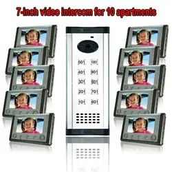 Saful 7 "TFT-LCD проводной аудио-видео домофон система с ночного видения монитор дверной звонок для 10 квартиры 1 здание