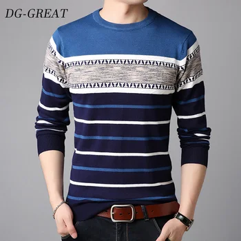 

2019 New Fashion Brand Sweater Mens Pullover Striped Slim Fit Jumpers Knitred Wool Autumn Winter Korean Style Casual Men Clothes