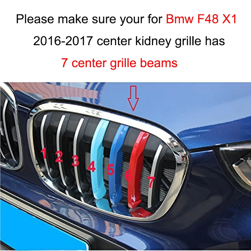 3D M Styling Car Front Grille Trim Strips Grills Cover Performance Decoration Stickers For BMW X1 F48 2016 2017 7 Grilles 3pcs