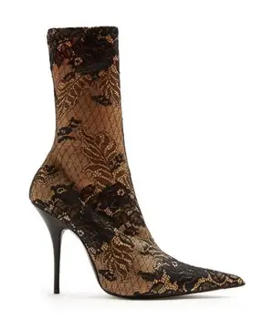 

2018 Newest Ladies Sexy High Heel Boots Elegant Flowers Lace Women Fashion Slip On Sock Boots Pointy Toe Female Party Boots