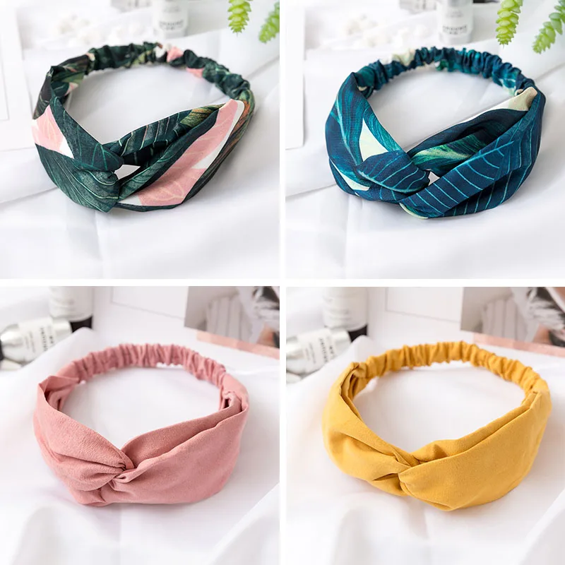 Women Korean Style Striped Hair Bands Headbands Cross Bandana Head Wrap LD