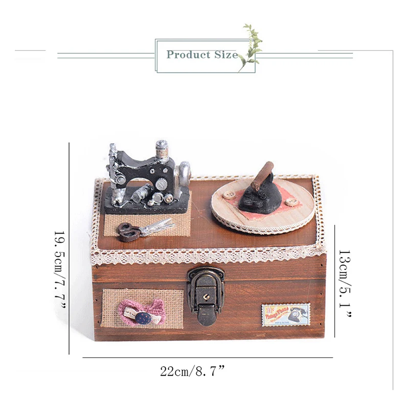 Винтажная деревянная модель швейной машины музыкальная шкатулка ретро коробка для хранения украшений музыкальная шкатулка миниатюрные поделки домашний декор подарки