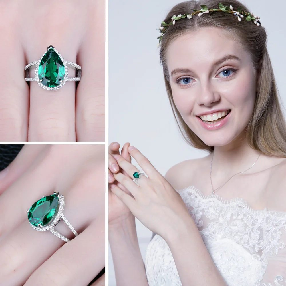 JewelryPalace Pear 3.7ct Created Emerald Rings Soild 925 Sterling Silver Fashion Female Jewelry Fabulous Gift