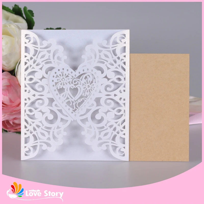  Big Heard Love 5 Sets Laser Cut Heart Shape Wedding Invitation Card Paper Invitation Wedding Deacor - 32839162431
