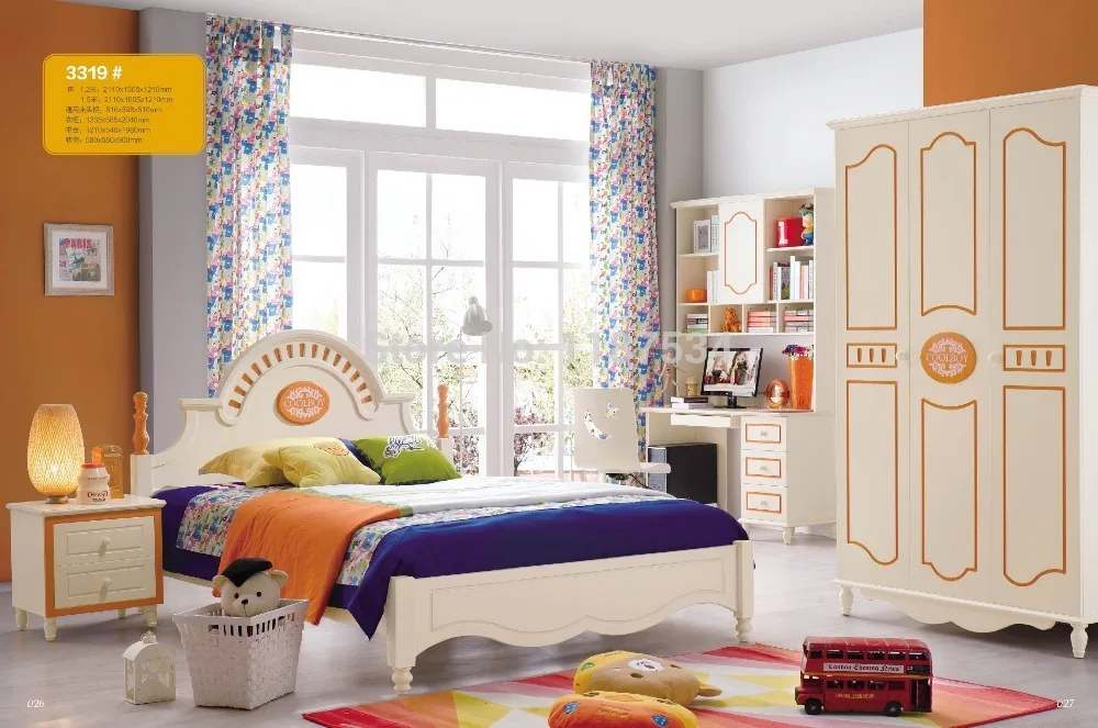 3319 Children bedroom furniture sets children bed three doors wardrobe