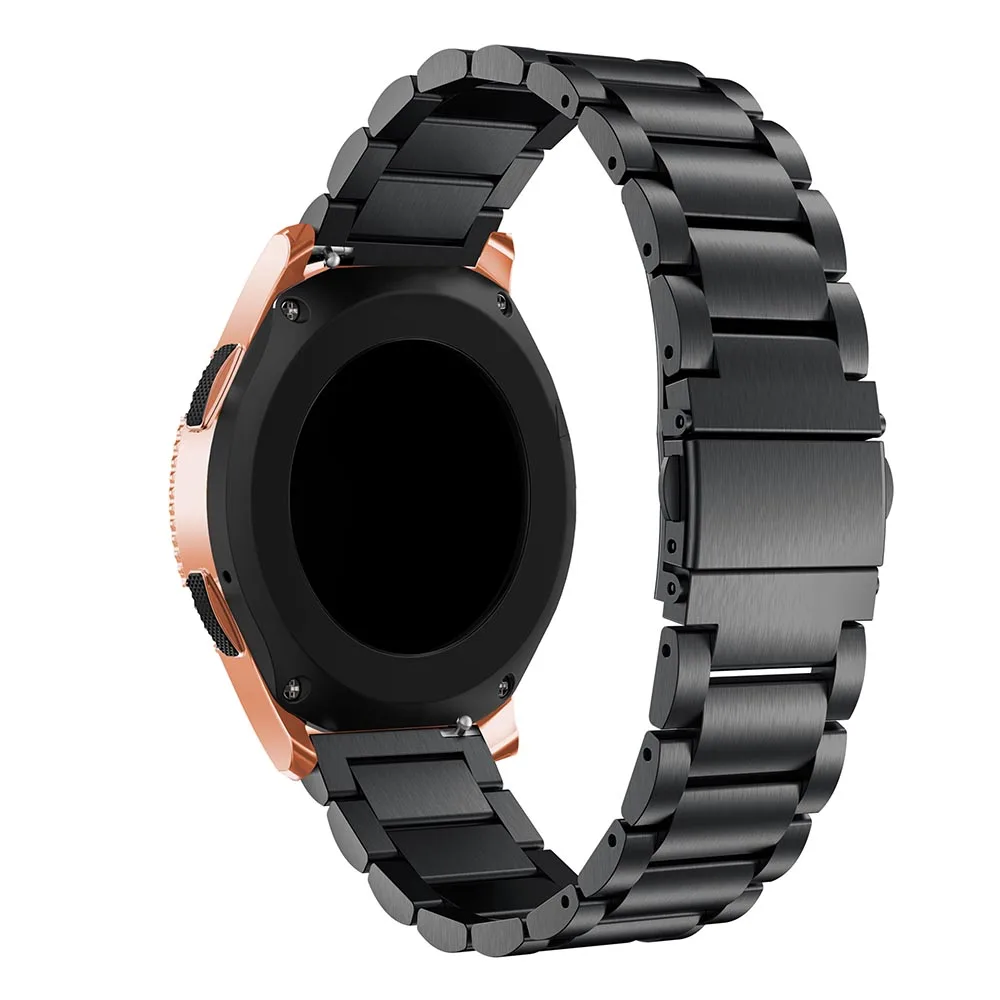 Ремешок для часов из нержавеющей стали с 3 указками, 20 мм, 22 мм, для samsung Galaxy Watch, 42 мм, 46 мм, металлический ремешок из розового золота для SM-R800, SM-R180 - Цвет: Black