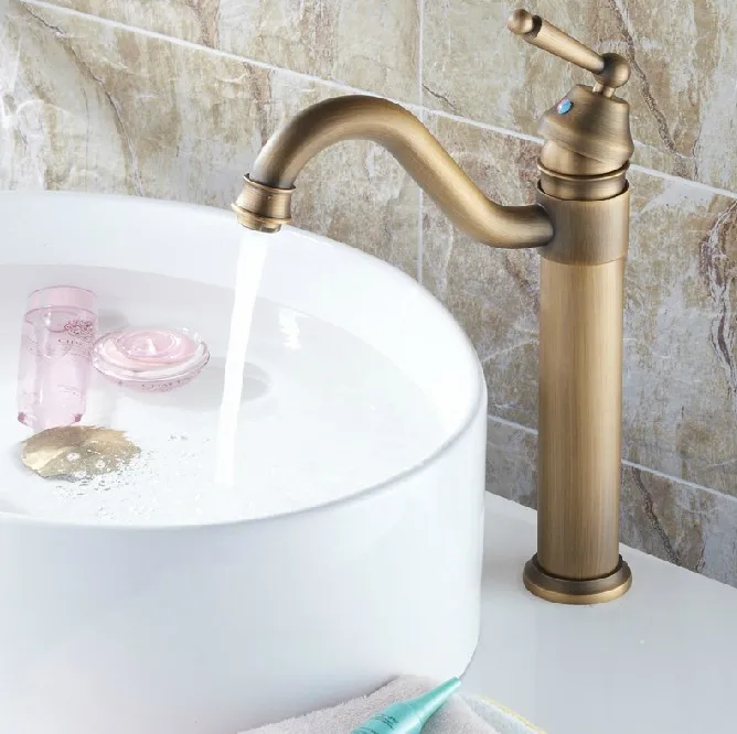 Antique Brass Gooseneck Single Handle Swivel Kitchen Bathroom Sink Basin Faucet Mixer Taps anf205