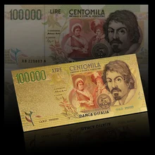 Billetes chapados en oro 2015, productos más vendidos, venta al por mayor, 100 000 billetes de Lira italiana para colección de valores