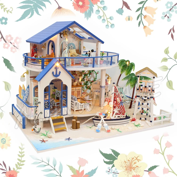 

Miniature Doll House Sea Beach Villa DIY Unisex Wooden Dollhouse With Furnitures Crafts Adult Teenager Toys Model Building Kits