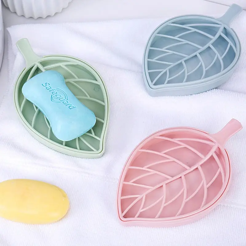 

Junejour Leaf Shape Double Layer Soap Storage Box Non-slip Soap Container Toilet Shower Tray Draining Boxs Bathroom Accessories
