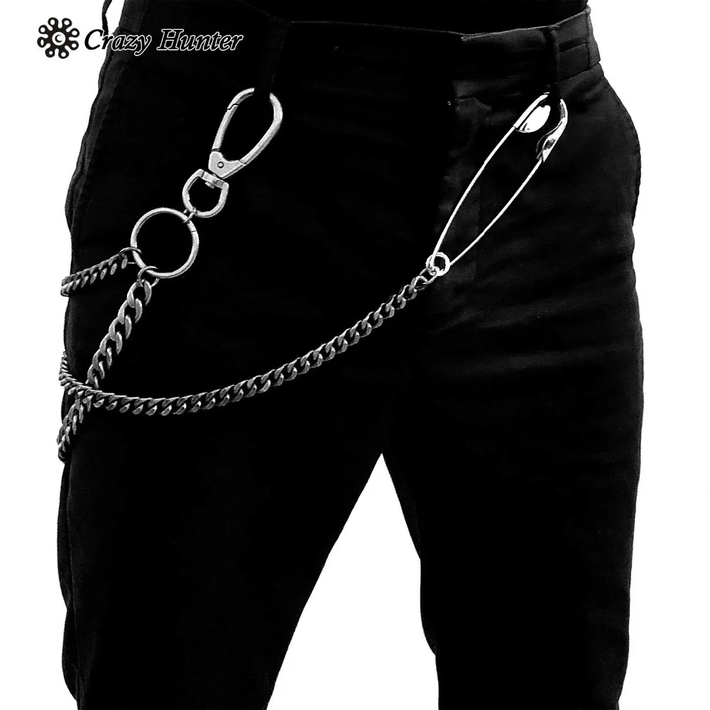 Мужские брюки в стиле панк с металлической цепочкой, винтажные серые брюки в стиле хип-хоп, поясные джинсы с цепочкой