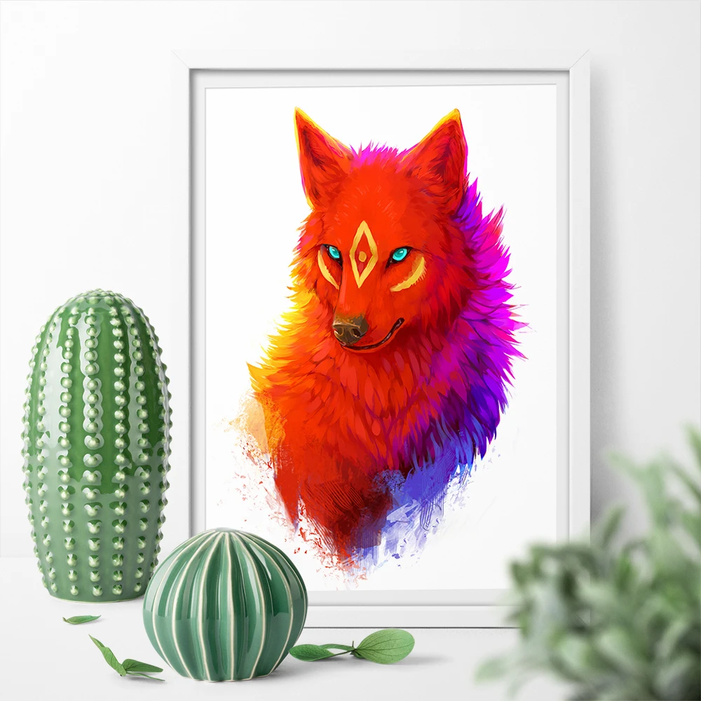 

Print Poster Canvas Watecolor Spirit Animal Fire Wolf Wall Art Canvas Painting Home Decor Pictures Print For Living Room