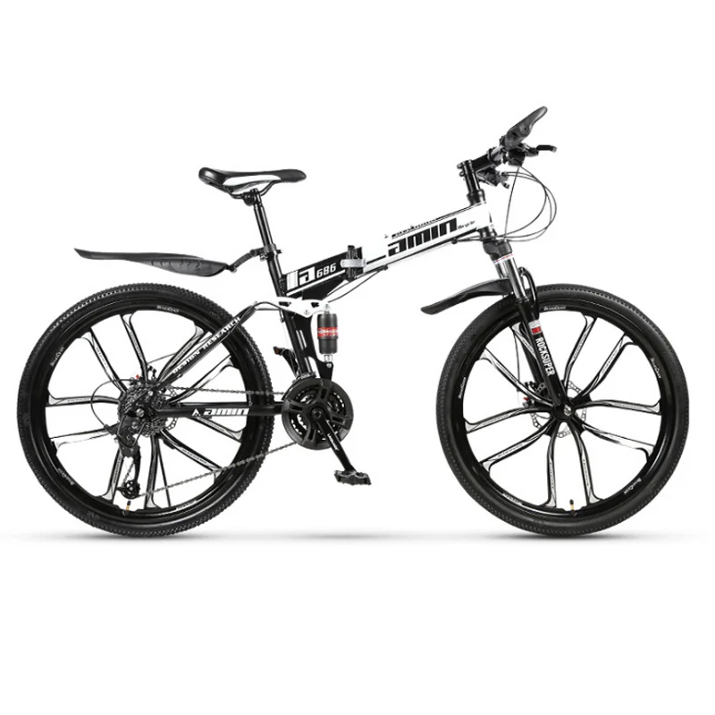 21 складной горный велосипед 24 и 26 дюймов с переменной скоростью, двойной демпфирующий дисковый тормоз, 10 ножевых колес, горный велосипед - Цвет: black and white  10K