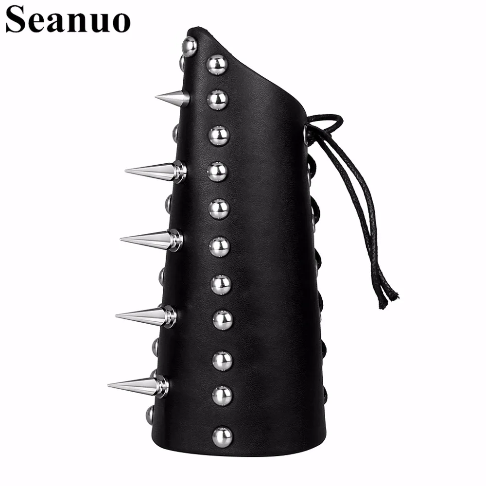 

Seanuo Sharp Stainless Steel Rivet Genuine Leather Men Wrist Strap Protection Bracelet Steampunk Rock Cool Male Charm Bracelets