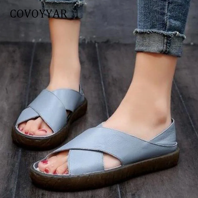 

COVOYYAR 2019 Platform Women Sandals Summer 2-Wear Flat Ladies Sandals Slides Anti-Slip Solid Soft Women White Shoes WSS995