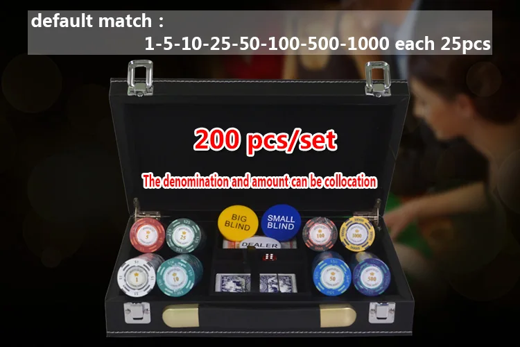 200/300/400/500 шт./компл. глины Casino Chips в форме фишек Казино доллар Покерная фишка Техасский Холдем наборы для ухода за кожей ПУ-кожа чемодан и Скатерти - Цвет: 200pcs Leather