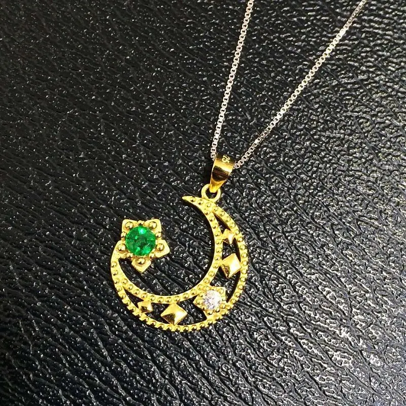 

Collier Qi Xuan_Fashion Jewelry_Colombian Green Stone Moon Necklaces_S925 Solid Silver Pendant Necklaces_Factory Directly Sales