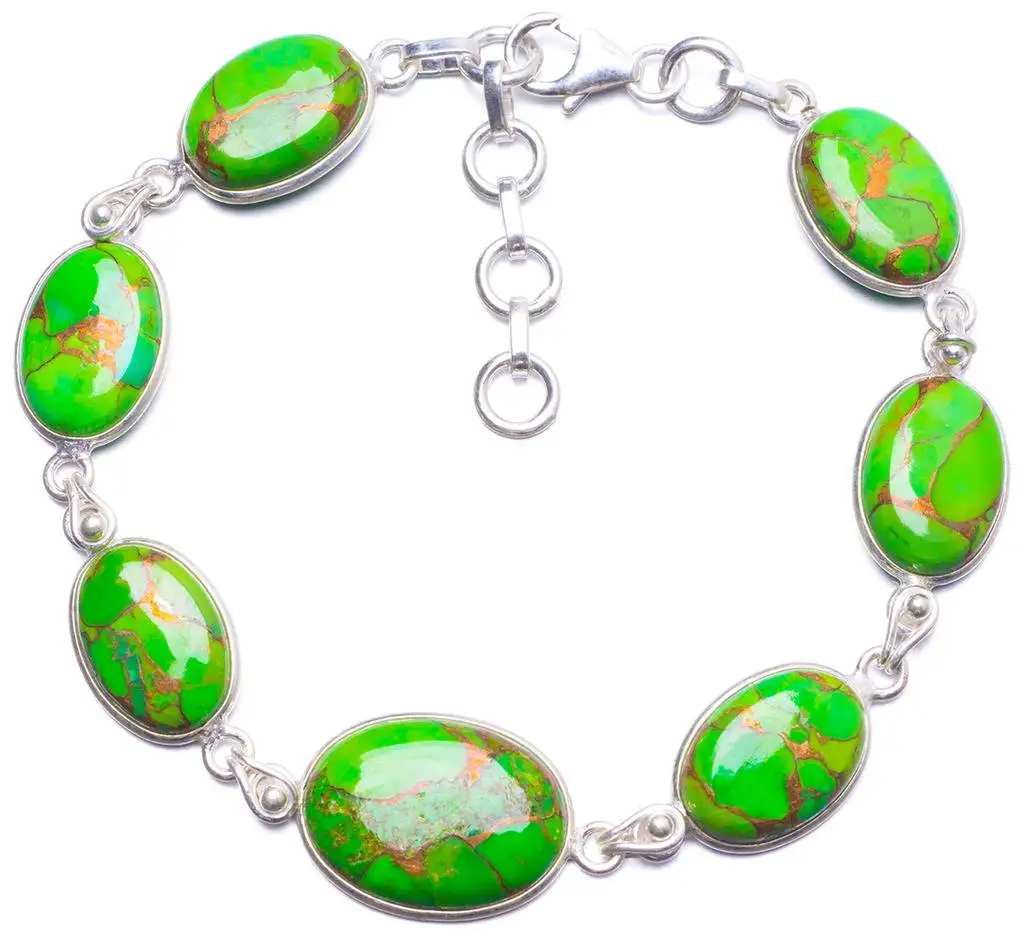 

Natural Turquoise Handmade Unique 925 Sterling Silver Bracelet 7 3/4-8 3/4" Y1374
