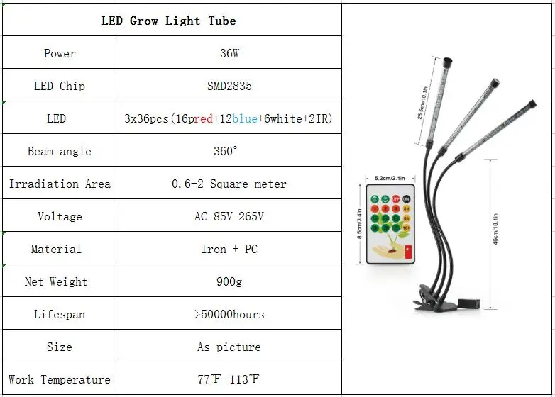 Светодио дный светать 36 светодио дный полный ассортимент гидропоники освещение Фито лампа трубка с зажимом RGB дистанционного Управление