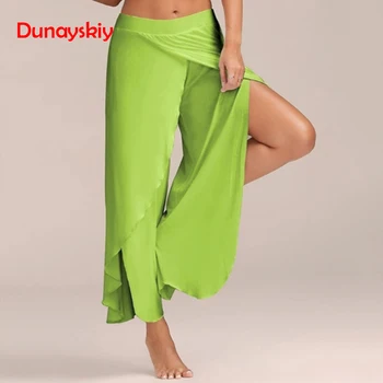 

Dunayskiy Chiffon Irregular Side Pants Women Causal Wide Leg Split Trousers Female Solid Elastic Wasit Loose Pants New Arrival