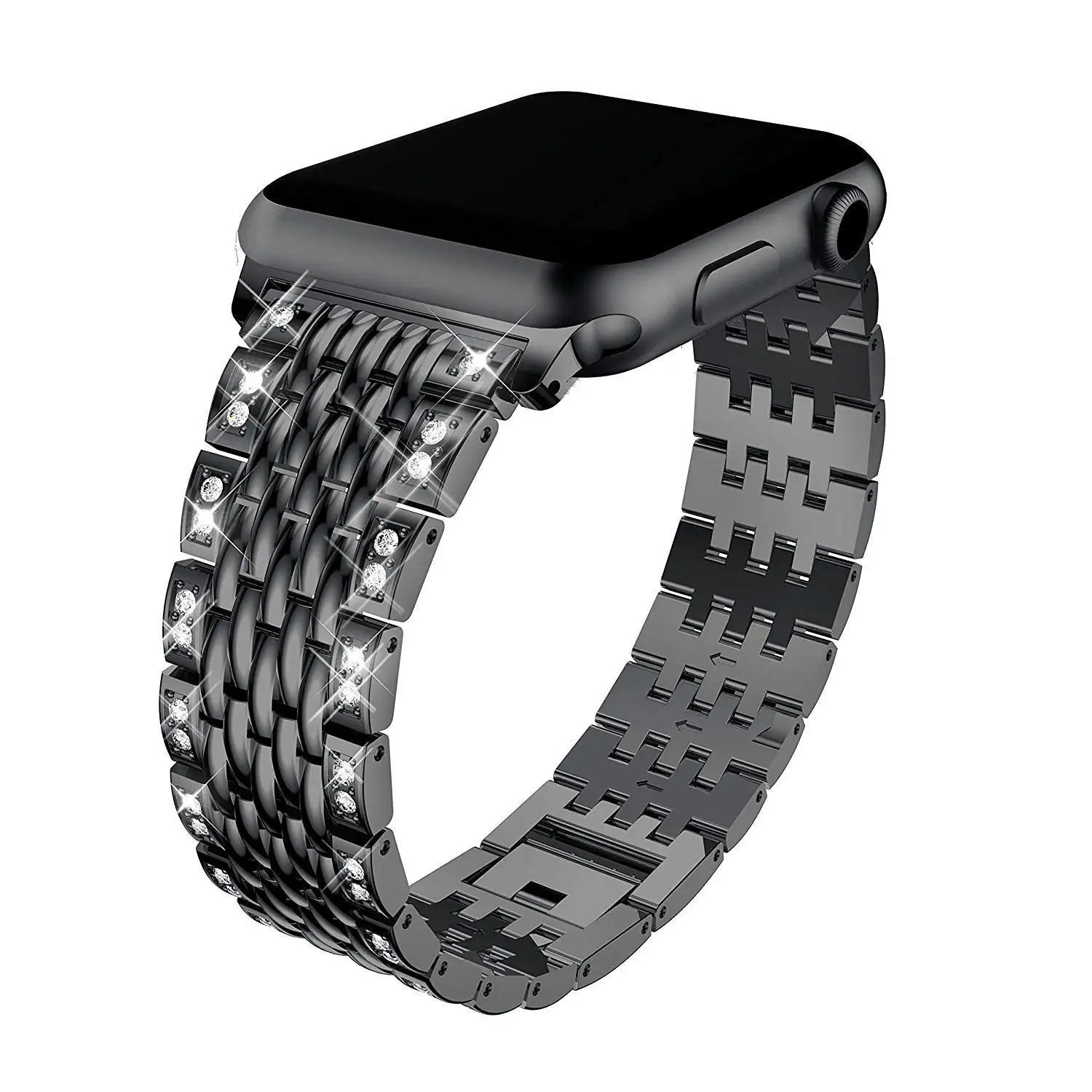 black Браслет ремешок из нержавеющей стали для Apple Watch 38 мм 42 мм 44 мм 40 мм Алмазный сменный металлический ремешок для iwatch Series 5 4 3 2 1 - Цвет ремешка: black