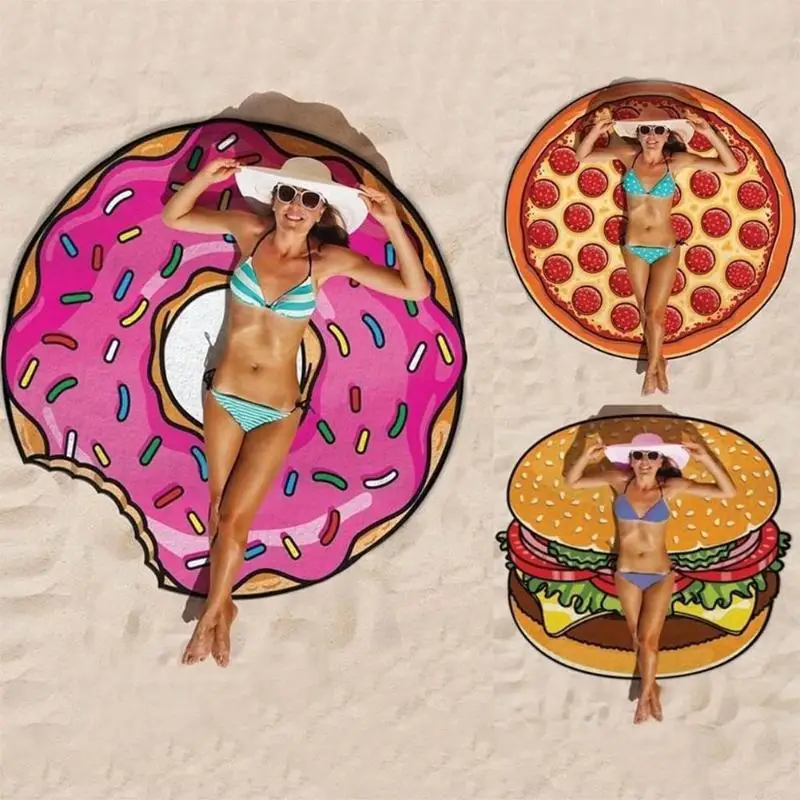 

Pineapple Doughnut Pizza Beach Towel Tapestry Carpet With Tassels Microfiber Picnic Blanket Mat Tapestry 150X150cm Dropshipping